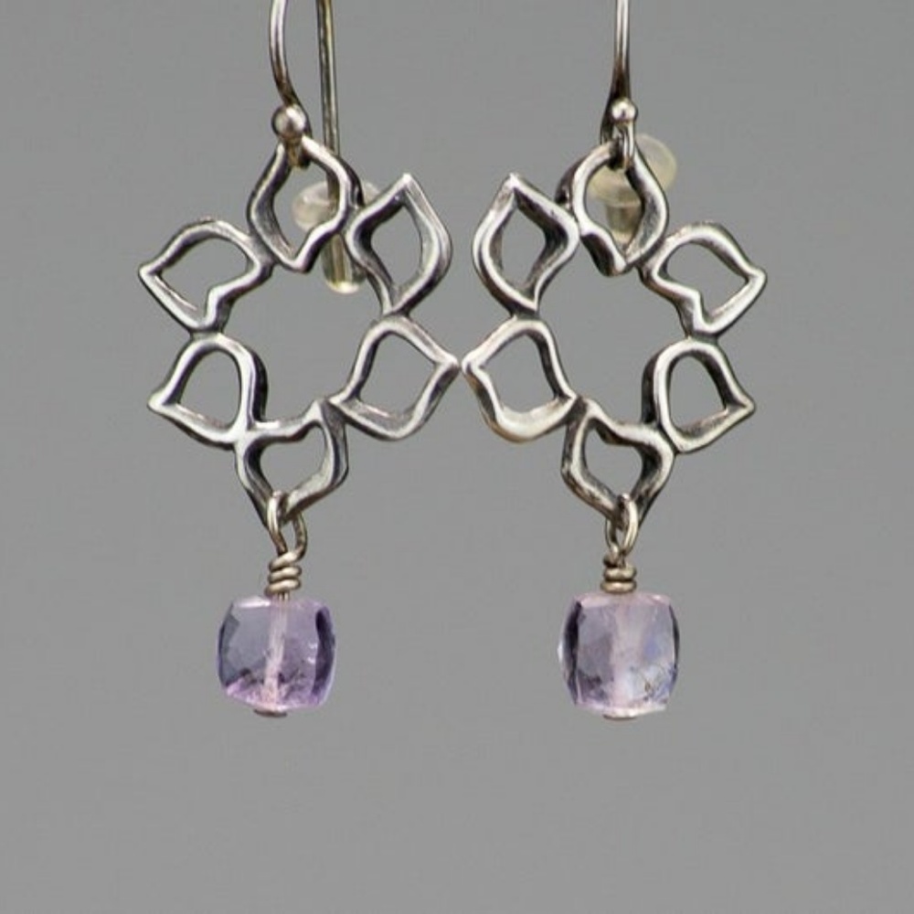 Sterling Silver Flower Earrings Amethyst Stone